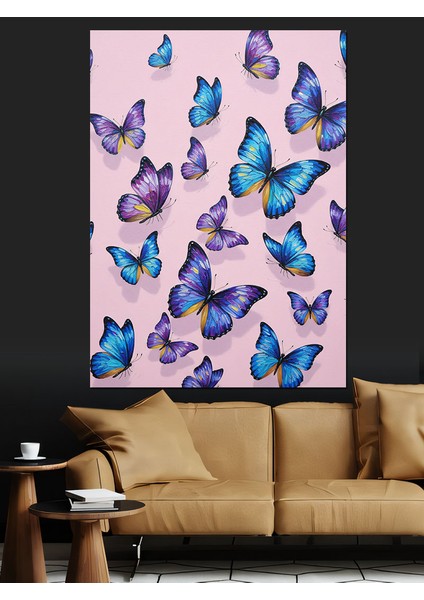 Mavi Kelebekler Uçuş Sanatı Dekoratif Kanvas - Mdf Ahşap Tablo fırsatları