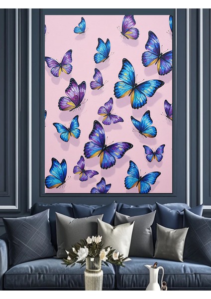 Mavi Kelebekler Uçuş Sanatı Dekoratif Kanvas - Mdf Ahşap Tablo indirimleri