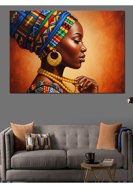Renkli Afrikalı Kadın Portresi Dekoratif Kanvas - Mdf Ahşap Tablo