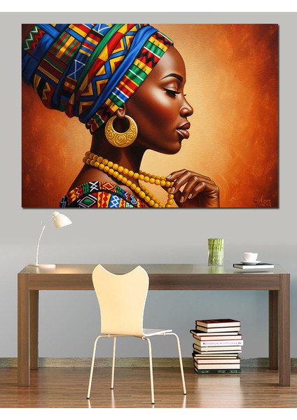 Renkli Afrikalı Kadın Portresi Dekoratif Kanvas - Mdf Ahşap Tablo fiyatları