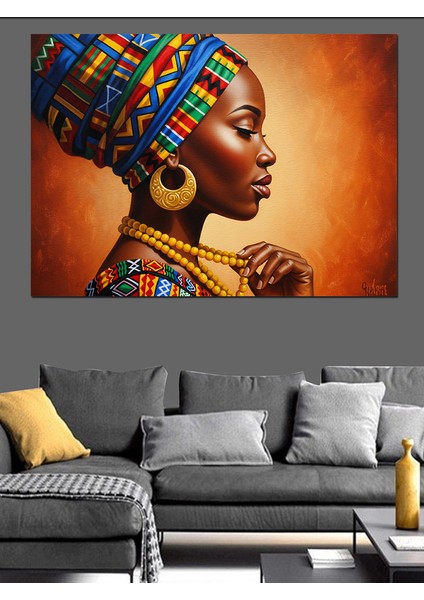 Renkli Afrikalı Kadın Portresi Dekoratif Kanvas - Mdf Ahşap Tablo modelleri