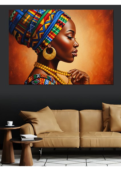Renkli Afrikalı Kadın Portresi Dekoratif Kanvas - Mdf Ahşap Tablo fırsatları