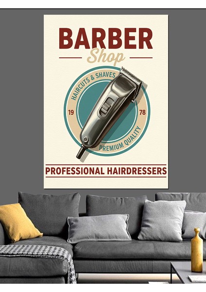 Klasik Berber Dükkanı Logosu Dekoratif Kanvas - Mdf Ahşap Tablo modelleri