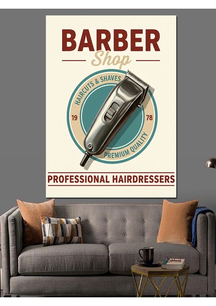 Klasik Berber Dükkanı Logosu Dekoratif Kanvas - Mdf Ahşap Tablo fırsatları