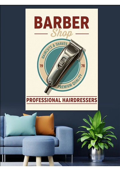 Klasik Berber Dükkanı Logosu Dekoratif Kanvas - Mdf Ahşap Tablo indirimleri