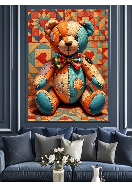 Oturan Sevimli Ayıcık Resmi Dekoratif Kanvas - Mdf Ahşap Tablo