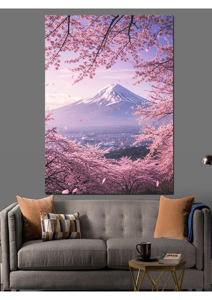 Kiraz Çiçeği Dağ Manzarası Fuji Japonya Dekoratif Kanvas - Mdf Ahşap Tablo fiyatları