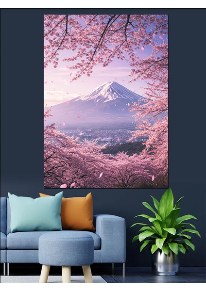 Kiraz Çiçeği Dağ Manzarası Fuji Japonya Dekoratif Kanvas - Mdf Ahşap Tablo modelleri