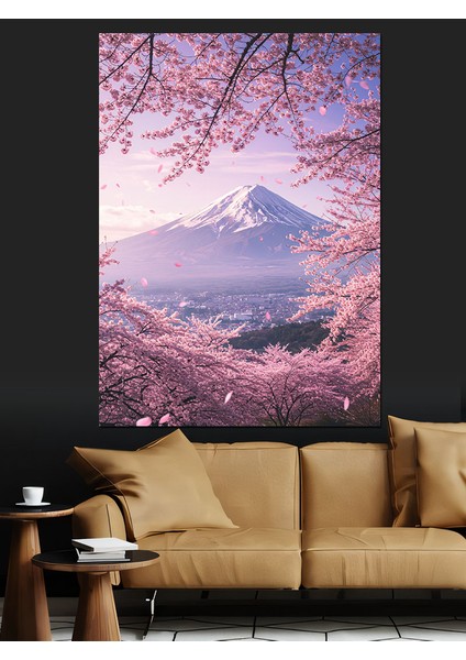 Kiraz Çiçeği Dağ Manzarası Fuji Japonya Dekoratif Kanvas - Mdf Ahşap Tablo fırsatları
