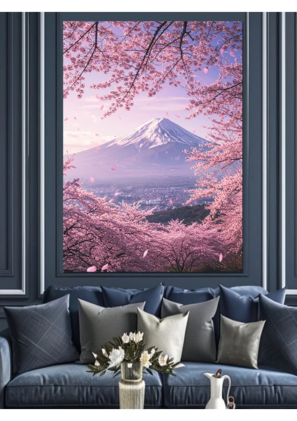 Kiraz Çiçeği Dağ Manzarası Fuji Japonya Dekoratif Kanvas - Mdf Ahşap Tablo indirimleri