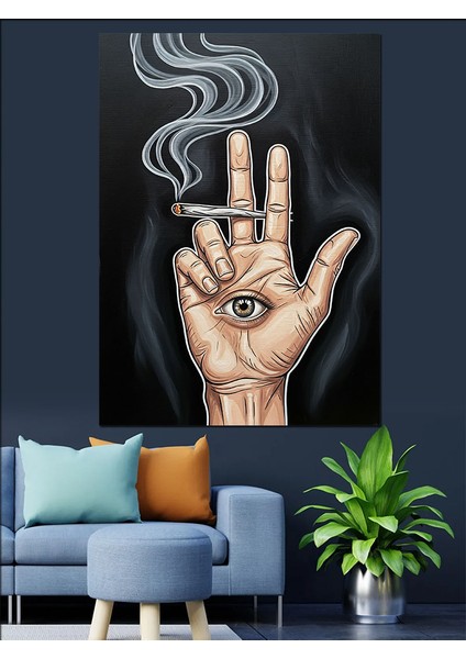 Sigara Dumanı El Illüstrasyon Dekoratif Kanvas - Mdf Ahşap Tablo