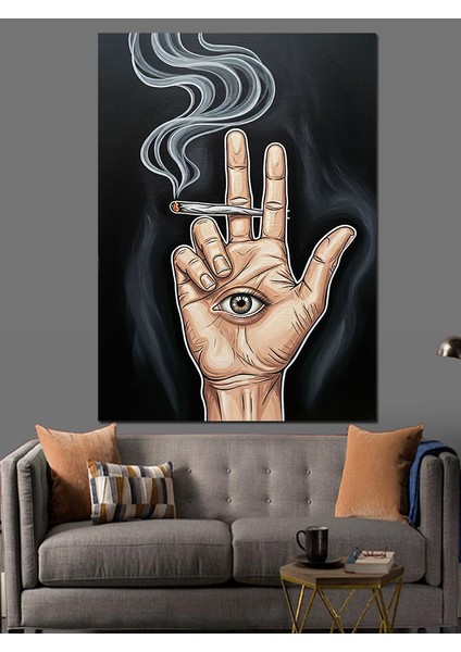 Sigara Dumanı El Illüstrasyon Dekoratif Kanvas - Mdf Ahşap Tablo fiyatları
