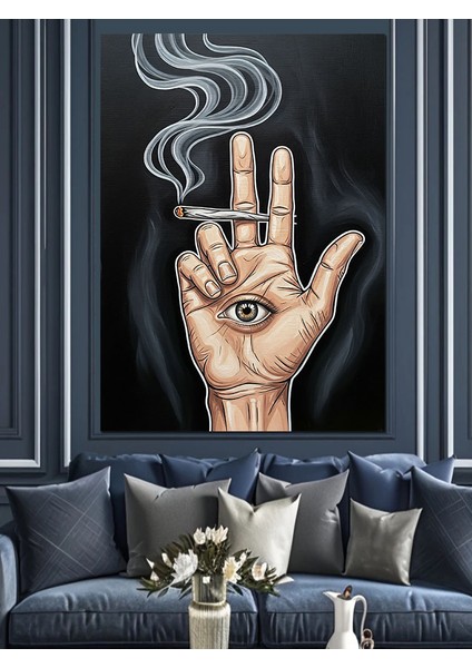 Sigara Dumanı El Illüstrasyon Dekoratif Kanvas - Mdf Ahşap Tablo fırsatları