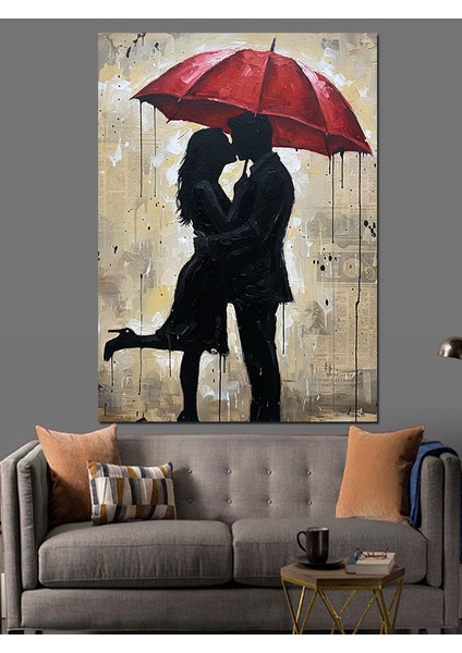Yağmurda Şemsiyeli Aşık Çift Dekoratif Kanvas - Mdf Ahşap Tablo modelleri