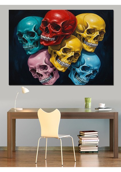 Renkli Kurukafa Maskeleri Görseli Dekoratif Kanvas - Mdf Ahşap Tablo