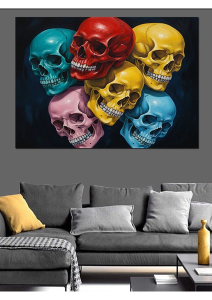 Renkli Kurukafa Maskeleri Görseli Dekoratif Kanvas - Mdf Ahşap Tablo fiyatları