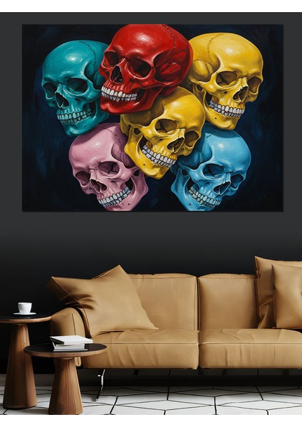 Renkli Kurukafa Maskeleri Görseli Dekoratif Kanvas - Mdf Ahşap Tablo modelleri