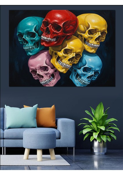 Renkli Kurukafa Maskeleri Görseli Dekoratif Kanvas - Mdf Ahşap Tablo fırsatları