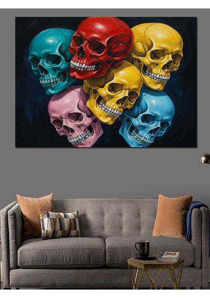 Renkli Kurukafa Maskeleri Görseli Dekoratif Kanvas - Mdf Ahşap Tablo indirimleri