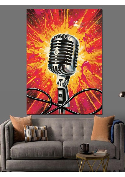 Klasik Mikrofon Retro Müzik Dekoratif Kanvas - Mdf Ahşap Tablo fiyatları