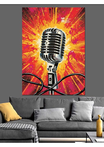 Klasik Mikrofon Retro Müzik Dekoratif Kanvas - Mdf Ahşap Tablo modelleri