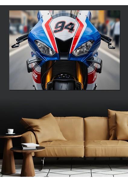 Mavi Yarış Motosikleti Dekoratif Kanvas - Mdf Ahşap Tablo modelleri