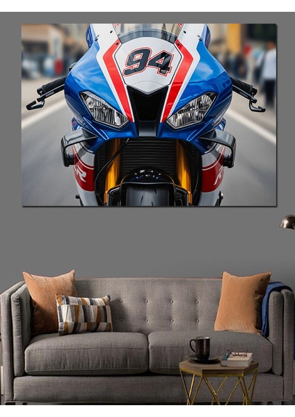 Mavi Yarış Motosikleti Dekoratif Kanvas - Mdf Ahşap Tablo indirimleri