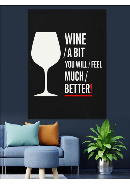 Şarap Kadehi Yazı Retro Dekoratif Kanvas - Mdf Ahşap Tablo