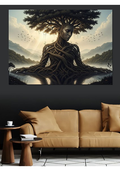 Ağaç Kadın Soyut Çalışması Dekoratif Kanvas - Mdf Ahşap Tablo fiyatları