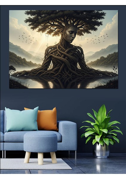 Ağaç Kadın Soyut Çalışması Dekoratif Kanvas - Mdf Ahşap Tablo modelleri