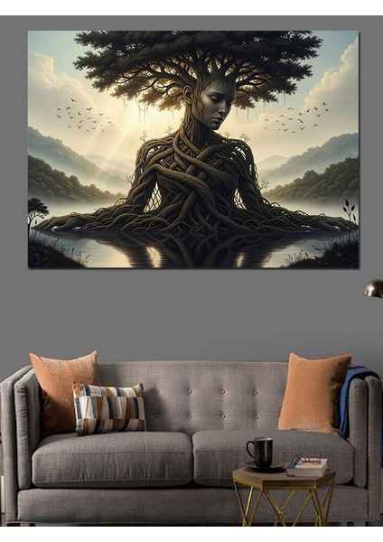 Ağaç Kadın Soyut Çalışması Dekoratif Kanvas - Mdf Ahşap Tablo fırsatları