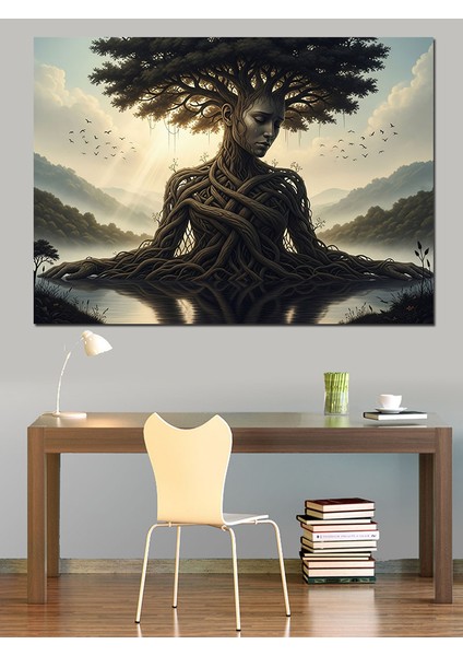 Ağaç Kadın Soyut Çalışması Dekoratif Kanvas - Mdf Ahşap Tablo indirimleri