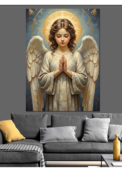 Beyaz Kanatlı Melek Kız Dekoratif Kanvas - Mdf Ahşap Tablo fırsatları