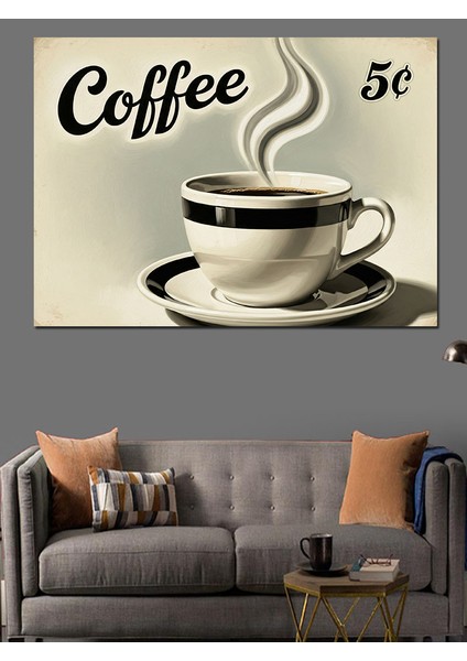 Vintage Kahve Fincanı Reklamı Dekoratif Kanvas - Mdf Ahşap Tablo fiyatları