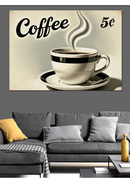 Vintage Kahve Fincanı Reklamı Dekoratif Kanvas - Mdf Ahşap Tablo fırsatları