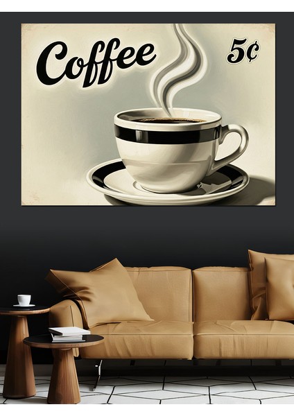Vintage Kahve Fincanı Reklamı Dekoratif Kanvas - Mdf Ahşap Tablo indirimleri