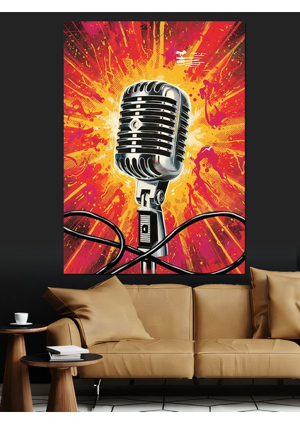 Klasik Mikrofon Retro Müzik Dekoratif Kanvas - Mdf Ahşap Tablo indirimleri