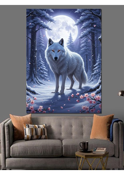 Kış Manzarası Uluyan Beyaz Kurt Dekoratif Kanvas - Mdf Ahşap Tablo modelleri