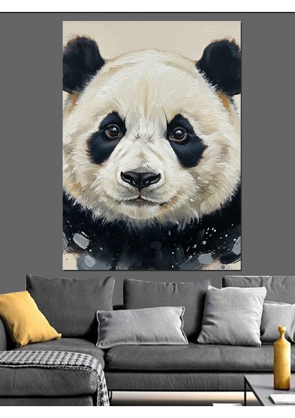 Gerçekçi Panda Yüz Portresi Dekoratif Kanvas - Mdf Ahşap Tablo
