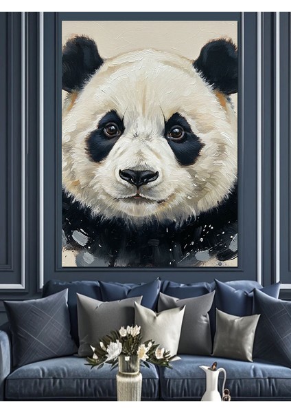Gerçekçi Panda Yüz Portresi Dekoratif Kanvas - Mdf Ahşap Tablo indirimleri