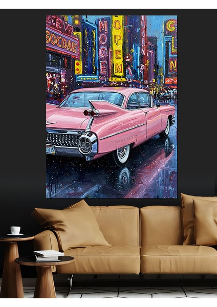 Pembe Klasik Amerikan Araba Dekoratif Kanvas - Mdf Ahşap Tablo modelleri