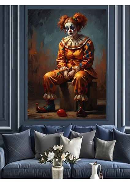 Düşünceli Palyaço Adam Heykeli Sanat Dekoratif Kanvas - Mdf Ahşap Tablo fiyatları