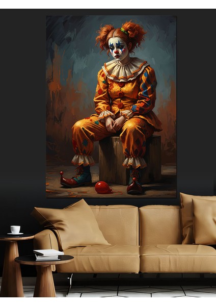 Düşünceli Palyaço Adam Heykeli Sanat Dekoratif Kanvas - Mdf Ahşap Tablo modelleri