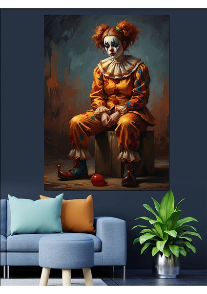 Düşünceli Palyaço Adam Heykeli Sanat Dekoratif Kanvas - Mdf Ahşap Tablo fırsatları