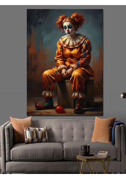 Düşünceli Palyaço Adam Heykeli Sanat Dekoratif Kanvas - Mdf Ahşap Tablo indirimleri