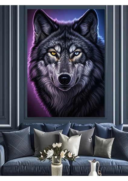 Kara Kurt Hayvan Portresi Dekoratif Kanvas - Mdf Ahşap Tablo