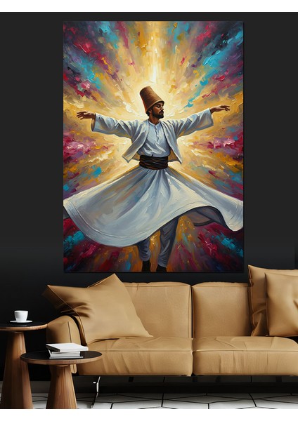 Sema Yapan Derviş Figürü Dekoratif Kanvas - Mdf Ahşap Tablo