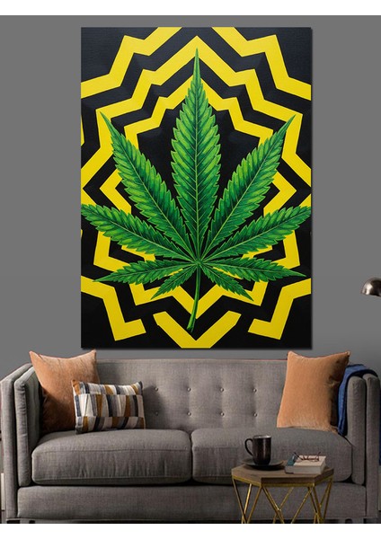 Yeşil Kenevir Yaprağı Mandala Dekoratif Kanvas - Mdf Ahşap Tablo