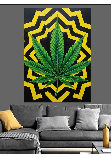 Yeşil Kenevir Yaprağı Mandala Dekoratif Kanvas - Mdf Ahşap Tablo fiyatları