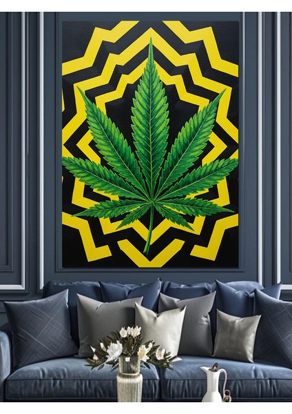 Yeşil Kenevir Yaprağı Mandala Dekoratif Kanvas - Mdf Ahşap Tablo modelleri
